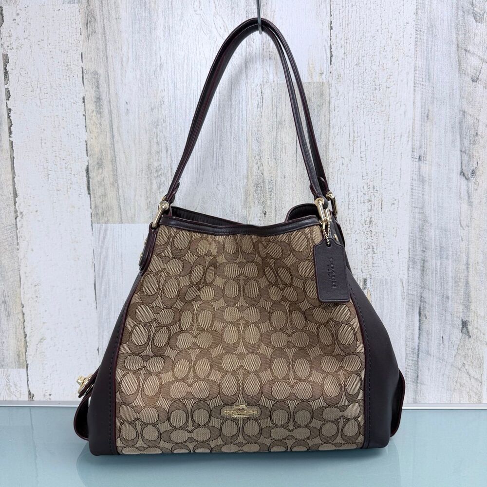 COACH Tote Bag 36466 Signature canvas/leather Dark brown Brown Shoulder
